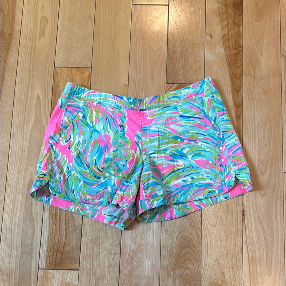 Lilly Pulitzer Pink and Green Shorts Vibrant Tropical Style